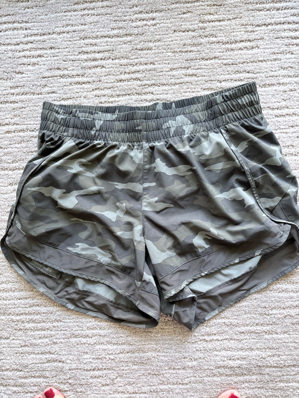 Athleta Women's Olive Green Camo racer run Athletic Shorts